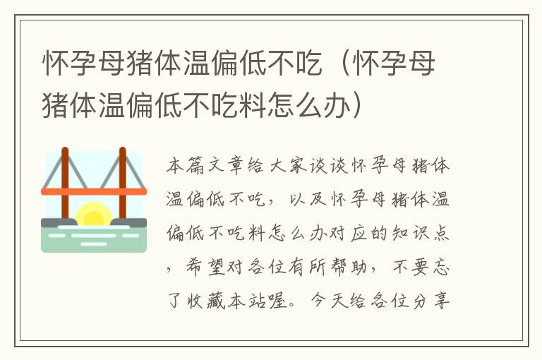 怀孕母猪体温偏低不吃（怀孕母猪体温偏低不吃料怎么办）