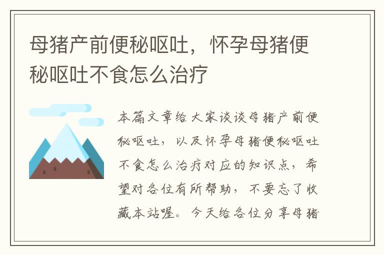 母猪产前便秘呕吐，怀孕母猪便秘呕吐不食怎么治疗