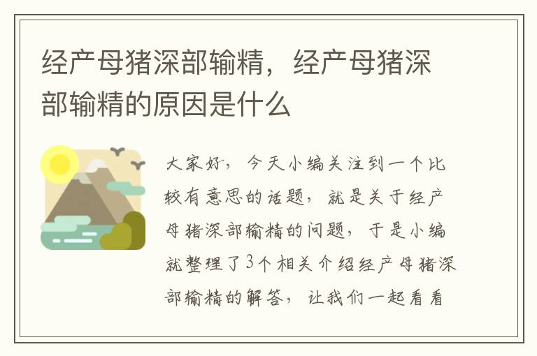 经产母猪深部输精，经产母猪深部输精的原因是什么