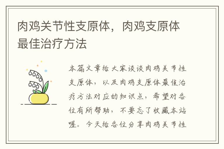 肉鸡关节性支原体，肉鸡支原体最佳治疗方法