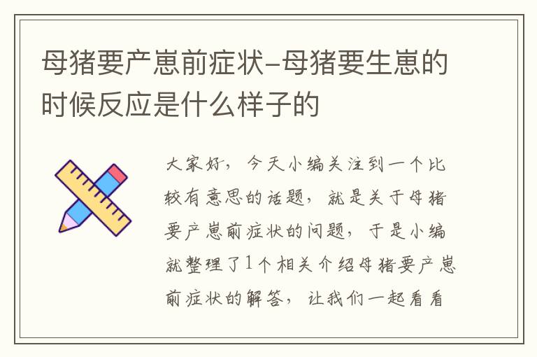 母猪要产崽前症状-母猪要生崽的时候反应是什么样子的