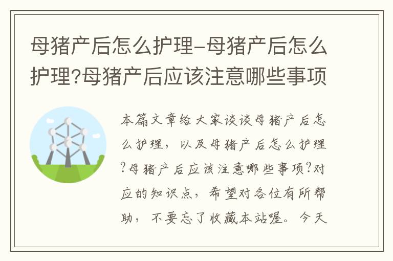 母猪产后怎么护理-母猪产后怎么护理?母猪产后应该注意哪些事项?