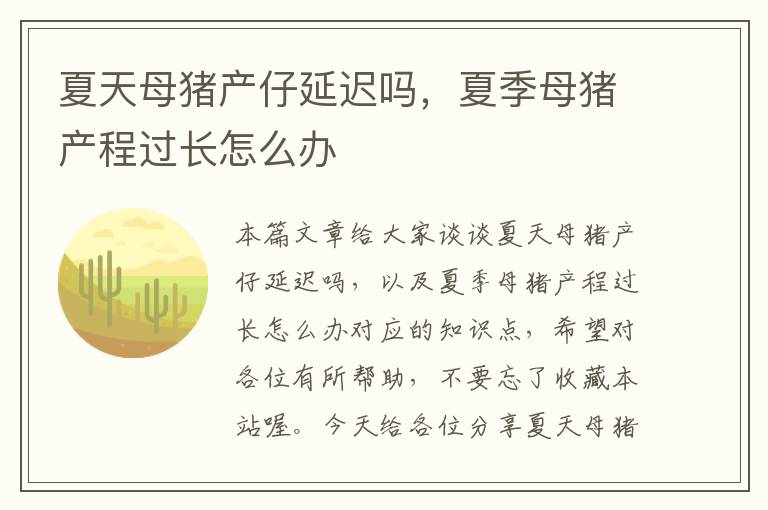 夏天母猪产仔延迟吗，夏季母猪产程过长怎么办