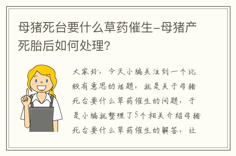 母猪死台要什么草药催生-母猪产死胎后如何处理?