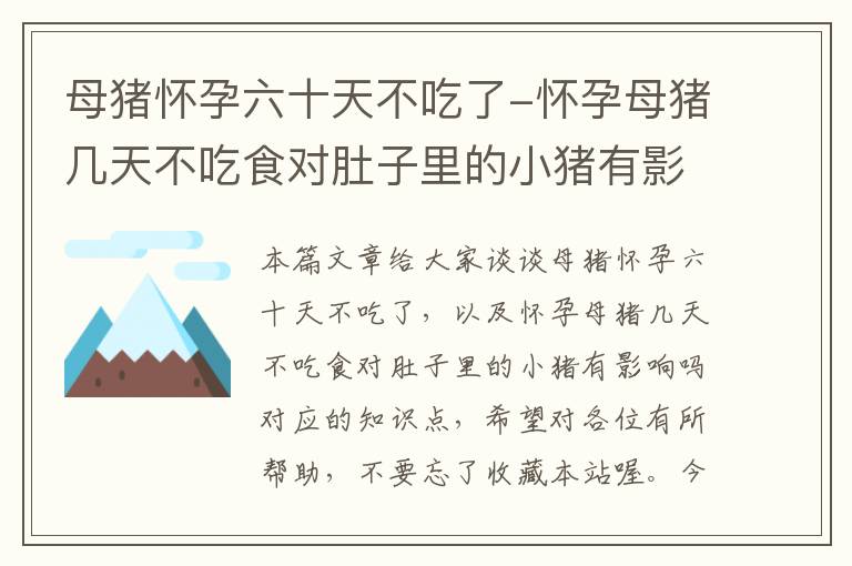 母猪怀孕六十天不吃了-怀孕母猪几天不吃食对肚子里的小猪有影响吗