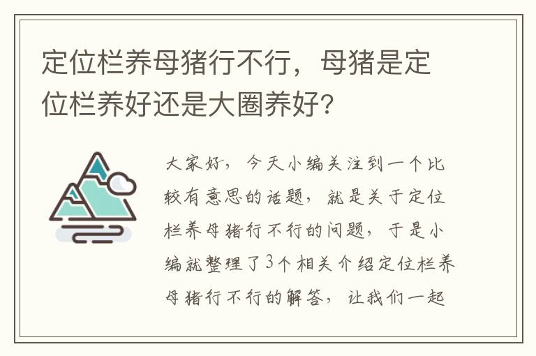 定位栏养母猪行不行，母猪是定位栏养好还是大圈养好?