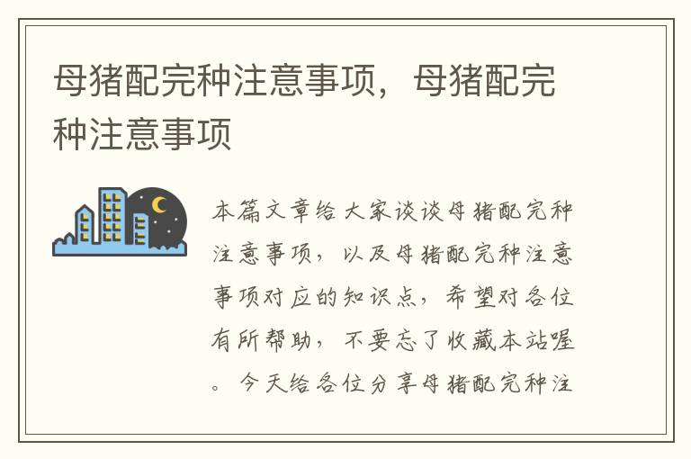 母猪配完种注意事项，母猪配完种注意事项