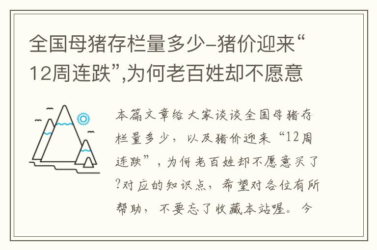 全国母猪存栏量多少-猪价迎来“12周连跌”,为何老百姓却不愿意买了?