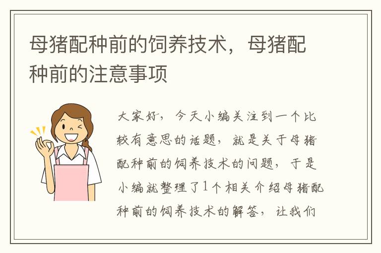 母猪配种前的饲养技术，母猪配种前的注意事项