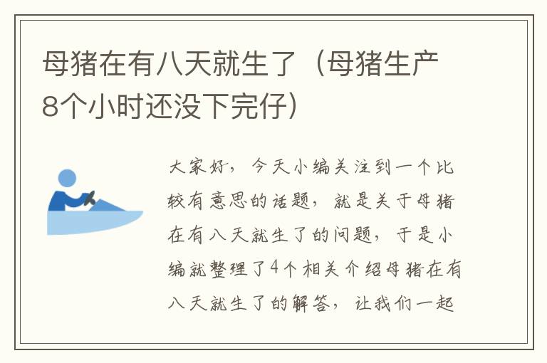 母猪在有八天就生了（母猪生产8个小时还没下完仔）