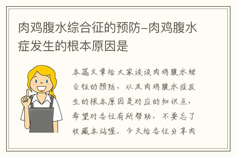 肉鸡腹水综合征的预防-肉鸡腹水症发生的根本原因是