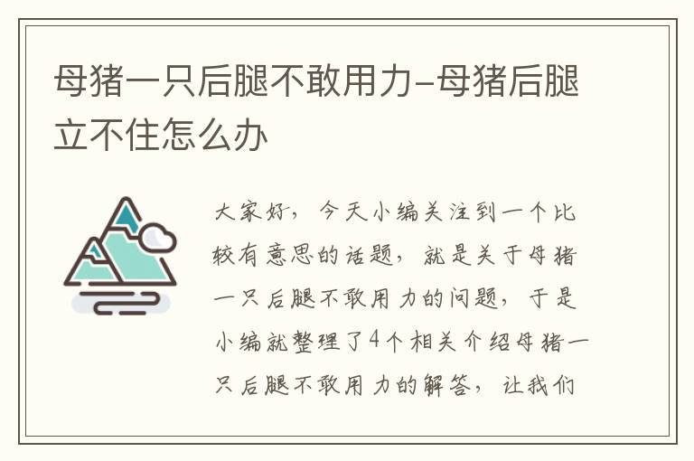 母猪一只后腿不敢用力-母猪后腿立不住怎么办