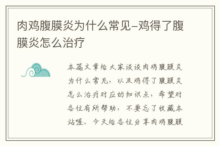 肉鸡腹膜炎为什么常见-鸡得了腹膜炎怎么治疗