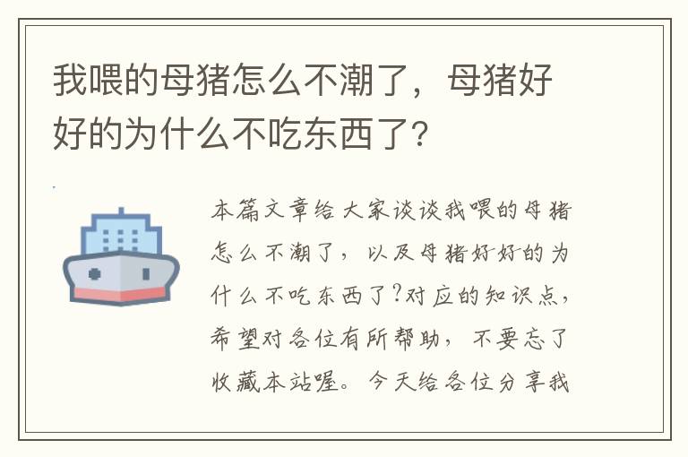 我喂的母猪怎么不潮了，母猪好好的为什么不吃东西了?