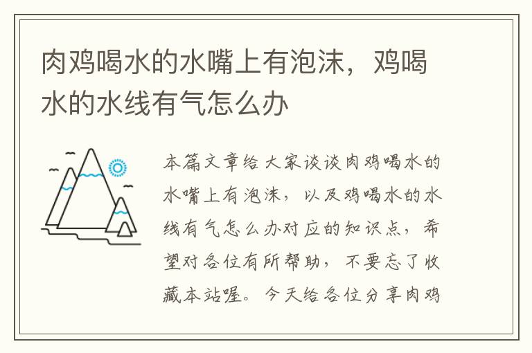 肉鸡喝水的水嘴上有泡沫，鸡喝水的水线有气怎么办