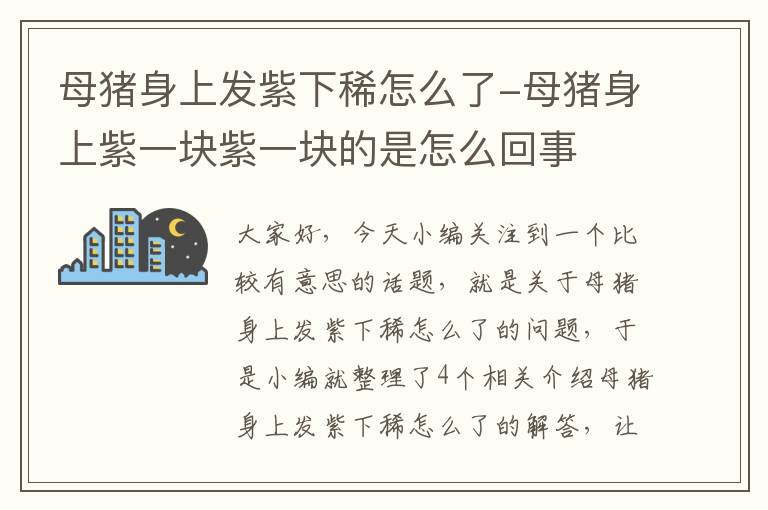 母猪身上发紫下稀怎么了-母猪身上紫一块紫一块的是怎么回事