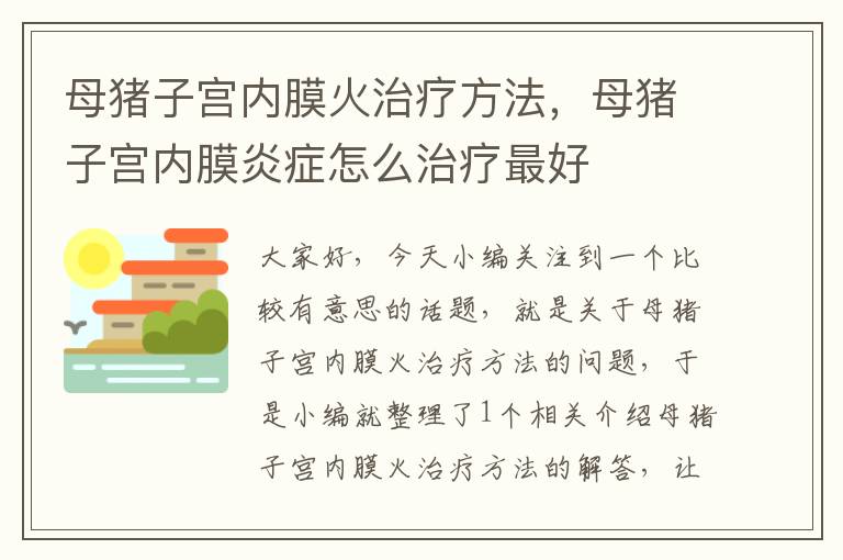 母猪子宫内膜火治疗方法，母猪子宫内膜炎症怎么治疗最好